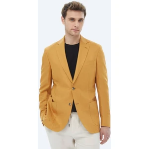Safran Düz Modern Fit Keten Karışımlı Ceket