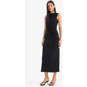 Bodycon Vücudu Saran Dik Yaka Basic Düz Kolsuz Maxi Abiye Elbise F1846AX25SM