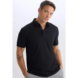 Slim Fit Dar Kesim Polo Yaka Pamuklu Kısa Kollu Siyah Tişört X2594AZ25SP