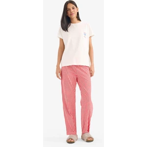 Pijama Takımı Kısa Kollu Üst Beli Lastikli Kareli Uzun Alt-Fall in Love E4822AX25SP
