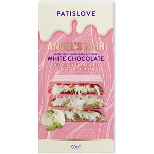 Patislove Antep Fıstığı Kremalı Ve Pişmaniye Dolgulu Frambuaz Tozlu Beyaz Çikolata, 90 gr