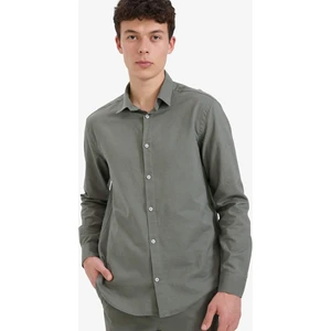 Regular Fit Polo Yaka Keten Yazlık Uzun Kollu Gömlek E1729AX25SP
