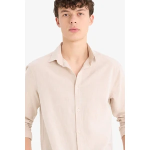 Regular Fit Polo Yaka Keten Yazlık Uzun Kollu Gömlek E1729AX25SP
