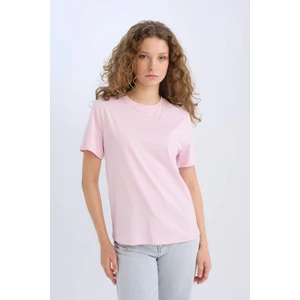 Regular Fit Bisiklet Yaka Basic Düz Kısa Kollu Pembe Tişört D9592AX25SM