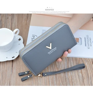 Çift Fermuarlı Uzun Debriyaj Büyük Kapasiteli Çift Katmanlı Cüzdan Cep Telefonu Çantası (Yurt Dışından)