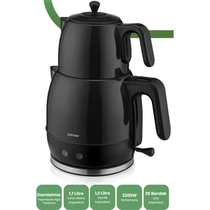 Inoxx Siyah  30 Bardaklık Geniş Kapasiteli  2200 Watt Paslanmaz Çelik Çay Makinesi Ve Su Isıtıcısı