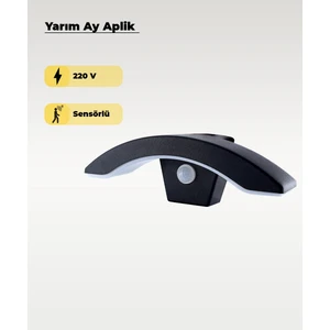 Siyah Sensörlü LED Yarım Ay Aplik 3200K (Sarı Işık)
