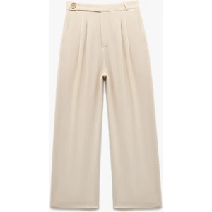 Viskon Keten Karışımlı Pileli Cepli Geniş Paça Palazzo Pantolon