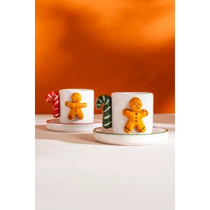 Riva İstanbul Kurabiye Adam Amore El Yapımı Seramik İkili Türk Kahvesi Fincan Takımı