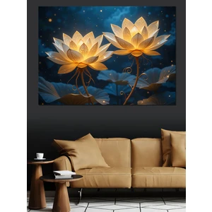 Işıklı Lotus Çiçeği Dekoratif Kanvas - Mdf Ahşap Tablo