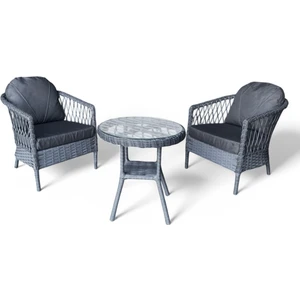 MONALİN MOBİLYA Miami Gri 2 Kişilik(1-1-Masa) Rattan Örgü Bahçe & Balkon & Teras Oturma Grubu Minderli & Camlı & Masalı Takım