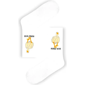 Duck You Yazılı Beyaz Tenis Çorap