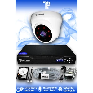 1 Kameralı Dome 1 İç Kamera Set 250 GB HDD Full HD Gece Görüşlü Güvenlik Kamerası Sistemi