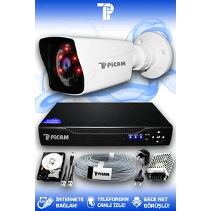 1 Kameralı Kare 1 Dış Kamera Set 100 GB HDD Full HD Gece Görüşlü Güvenlik Kamerası Sistemi