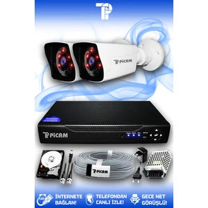 2 Kameralı Kare 2 Dış Kamera Set 250 GB HDD Full HD Gece Görüşlü Güvenlik Kamerası Sistemi