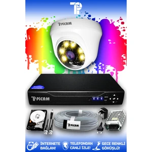 1 Kameralı Dome 1 İç Kamera Set 250 GB HDD Full HD Renkli Gece Görüşlü Güvenlik Kamerası Sistemi