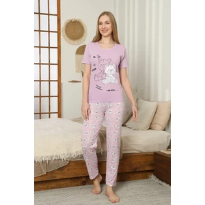 Ayıcık Baskılı Lila Kadın Pijama Takımı
