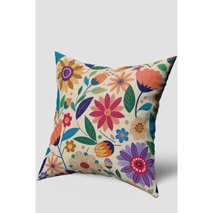 Krem Turuncu Modern Çiçek Desenli Kırlent Kılıfı