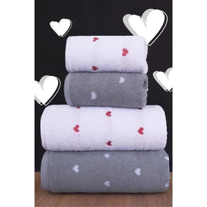 4'lü Banyo Havlu Seti Kalpli - Kalp Desenli Hamam Takımı
