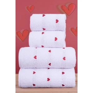 4'lü Banyo Havlu Seti Kalpli - Kalp Desenli Hamam Takımı