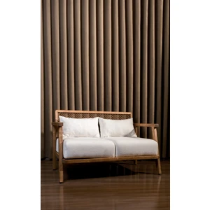 Merlin Hazeranlı Açık Ceviz Ahşap Teddy Beyaz Kumaş Ikili Kanepe 