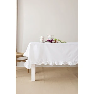 Premium | Fırfırlı Keten Beyaz Masa Örtüsü 140 x 180 Cm