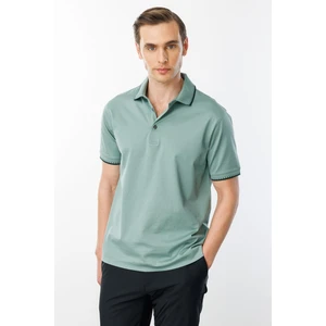 Desen Triko Erkek Polo Yaka Merserize T-Shirt Ç.yeşil