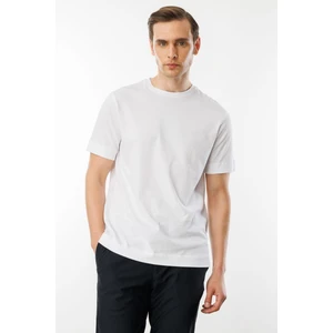 Desen Triko Erkek Sıfır Yaka Pamuklu T-Shirt Beyaz