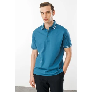 Desen Triko Erkek Polo Yaka Merserize T-Shirt Petrol