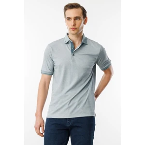 Desen Triko Erkek Polo Yaka Yakası ve Kolu Triko T-Shirt Gri