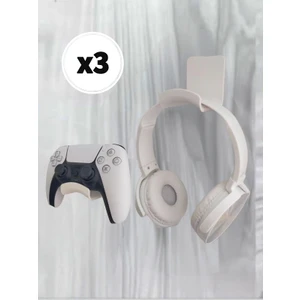 Asılabilir Kulaklık Standı 3 ADET Kulaklık Tutucu Masa Duvar Bantlı Ps4 Ps5 XBox Uyumlu Beyaz