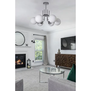 Vien Modern Tasarım Salon Yemek Odası Mutfak Gri Renk Beyaz Camlı Sarkıt 6 Lı Avize