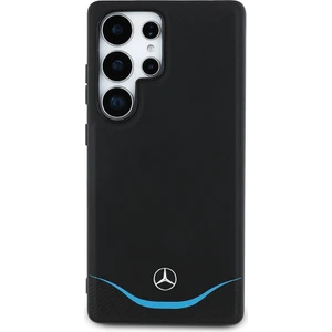 Samsung Galaxy S25 Ultra Kılıf Mercedes-Benz Lisanslı Magsafeli 3D Logolu Mavi Yatay Çizgi Deri Kapak Siyah