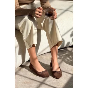 Effie Fiyonklu  Deri Süet Kadın Babet Kahve