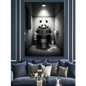 Panda Tuvalette Dekoratif Kanvas - Mdf Ahşap Tablo