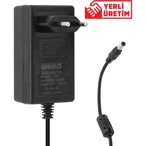 12 Volt - 3 Amper - 36 Watt 5.5*2.5 Uçlu Plastik Kasa Priz Tip Adaptör