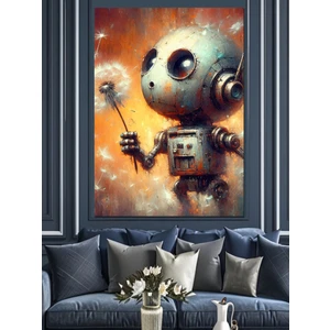Sevimli Robot Dekoratif Kanvas - Mdf Ahşap Tablo