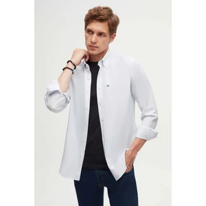 Slim Fit Açık Mavi Oxford Düğmeli Yaka Kolay Ütülenebilir Nakış Detaylı Pamuklu Gömlek 4HC02ORT03265