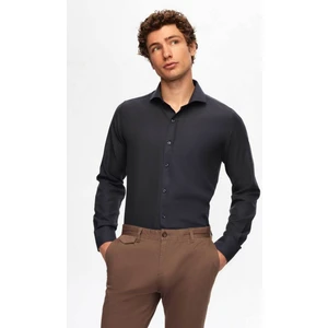 Slim Fit Lacivert Italyan Yaka Dar Kesim Klasik Kravatlık Uzun Kollu Kolay Ütülenebilir Ne 2HF02ORT5185
