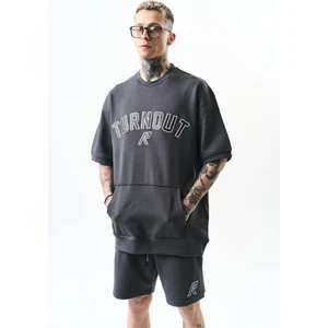 Turnout Nakışlı Interlok Oversize Şort Takım Füme