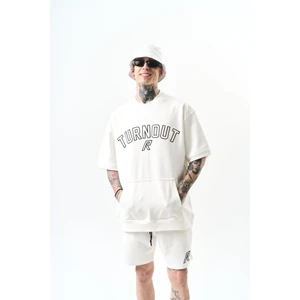 Turnout Nakışlı Interlok Oversize Şort Takım Ekru