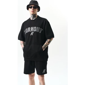 Turnout Nakışlı Interlok Oversize Şort Takım Siyah