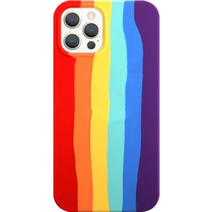 Premium Serisi Apple iPhone 13 Pro Max Uyumlu Kılıf Gökkuşağı Liquid Lansman  Silikon Kılıf