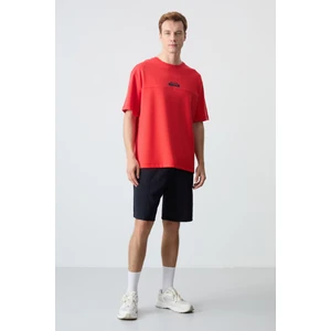 Fiesta - Lacivert Pamuklu Kalın Yumuşak Dokulu Oversize Fit Basic Erkek Şort Takım - 85259