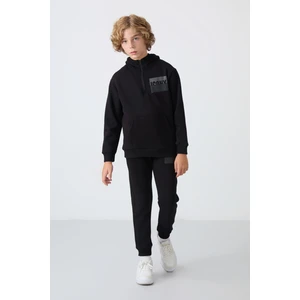 Tommy Life  Lacivert Pamuklu Kalın Içi Tüylü Yumuşak Dokulu Standart Fit Baskılı Erkek Çocuk eşofman takım - 11246