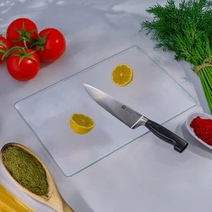 Miabella Home  Şeffaf Cam Kesme Tahtası, Kesme Tablası  Kenarları Oval, Antibakteriyal, Sunum Tahtası