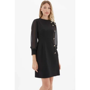 Yanı Metal Düğmeli Şifon Kol Elbise