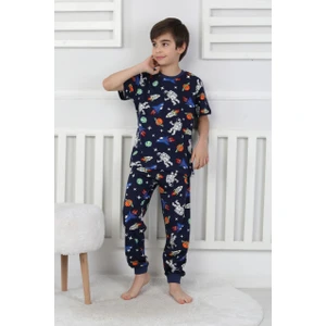 Erkek Çocuk %100 Pamuk Yazlık Kısa Kollu Pijama Takımı - Gezegen ve Uzay Temalı