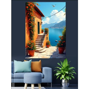 Akdeniz Ev Manzarası Dekoratif Kanvas - Mdf Ahşap Tablo