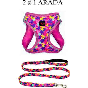 Pets Carnival Kedi Köpek Air-mesh Göğüs Tasması ve Gezdirme Sevk Kayışı Seti Rose 2si1 Arada